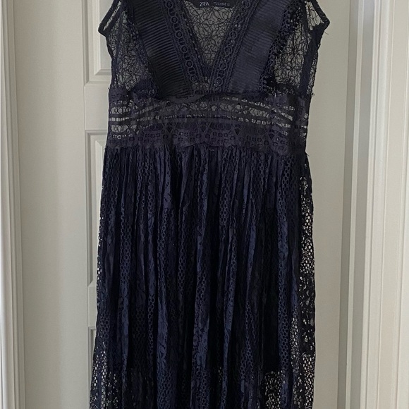 Zara Dresses & Skirts - Zara Midnight Blue Lace Maxi Dress